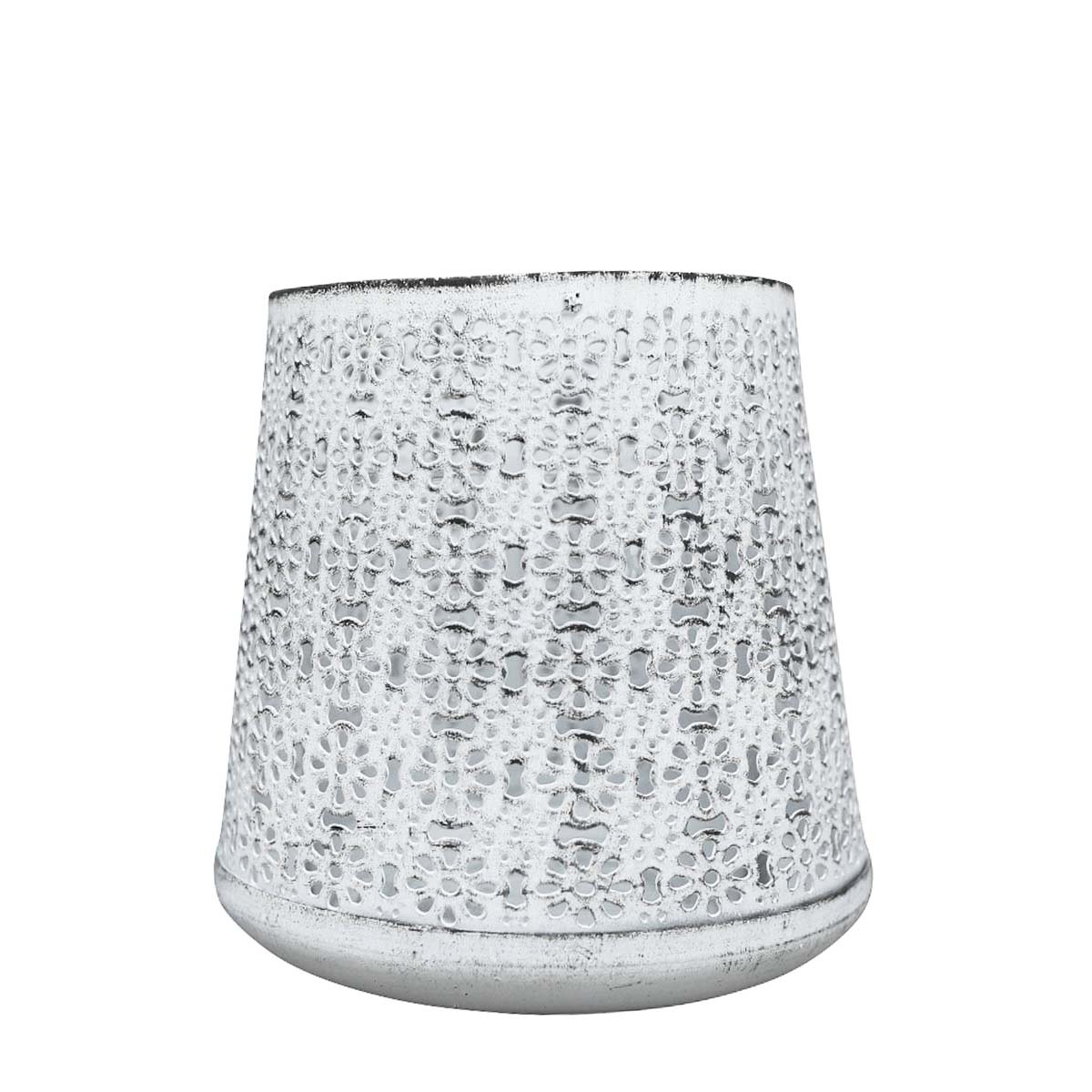 Deko Windlicht Ornament  Antik, durchscheinend, weiß used look, 9x13cm, Metall