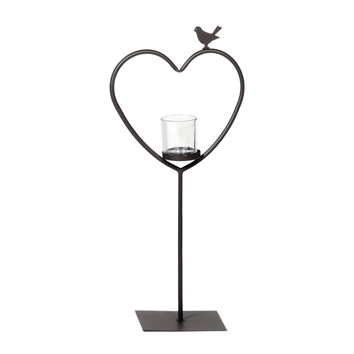 Deko Windlicht Herz Elisa, Metallherz mit Vogel auf Metallständer, 135cm, WMG Grünberger