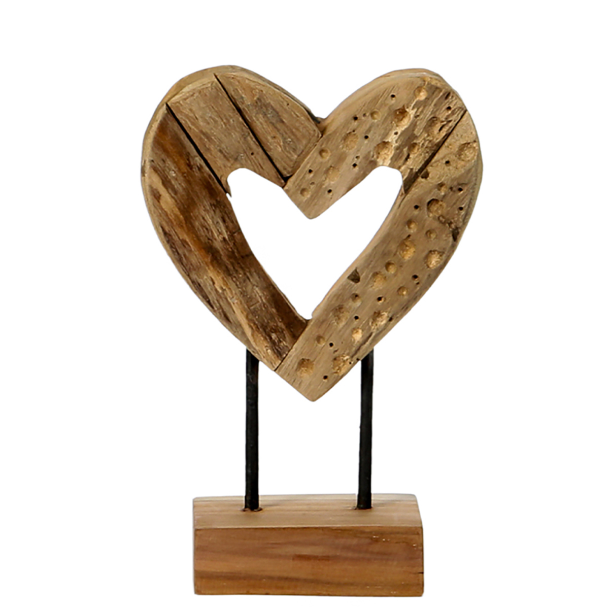 Deko Herz Teakholz Simla unfinish, Holzherz auf Holzfuß, 28cm, WMG Grünberger