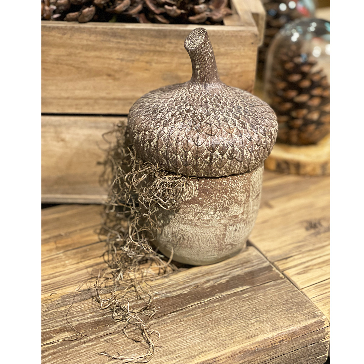 Deko Eichel in Holzoptik, Eichelgefäß mit abnehmbaren Deckel, Vorratsdose, 22cm