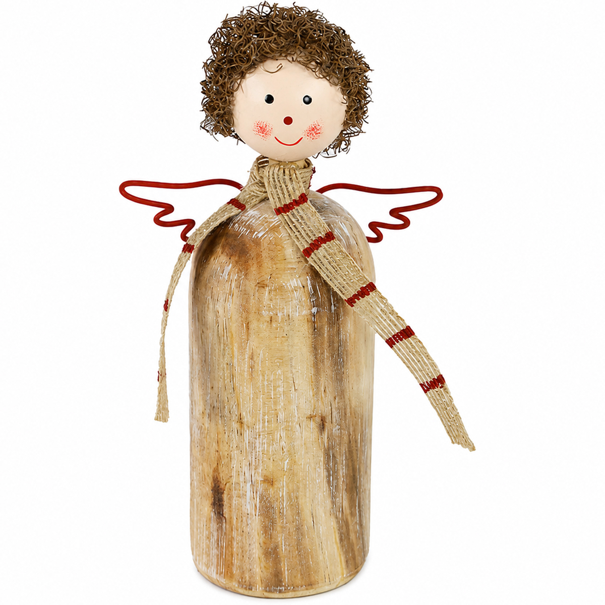 Deko Engel Naturholz, schlichter rustikaler Holzengel mit Schal, 20cm