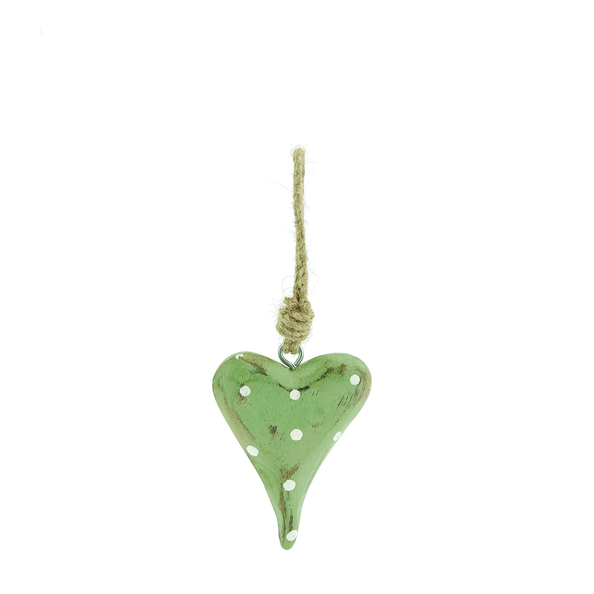 Deko Herz grün mit Punkte, Holzherz zum Hängen used look grün-weiß, 10cm