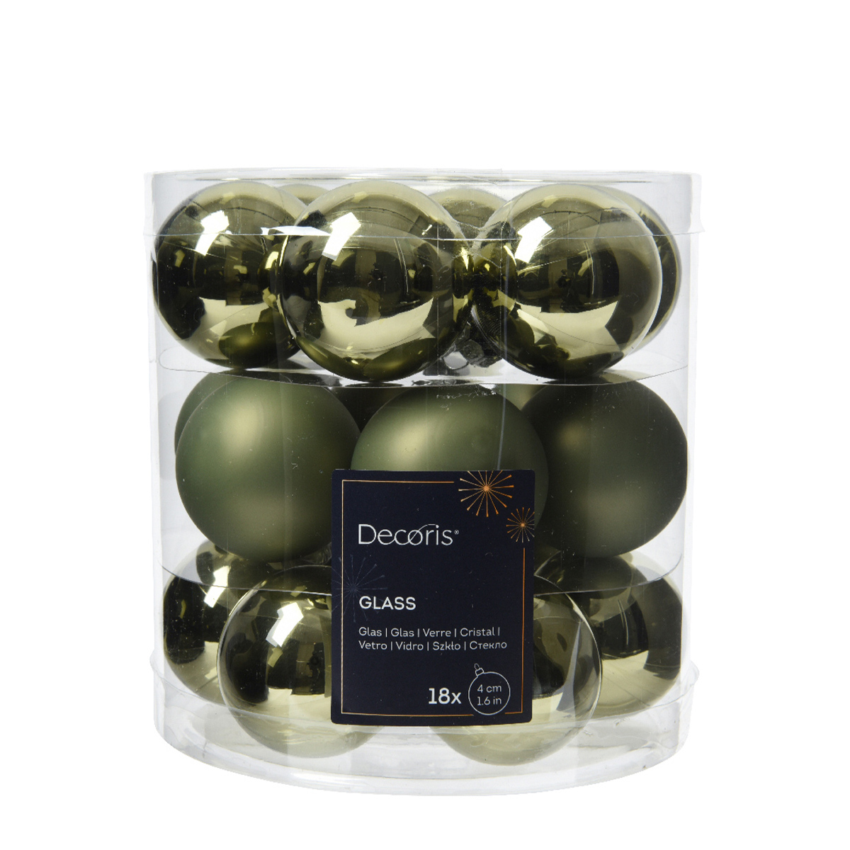 Weihnachtsbaumkugeln aus Glas, rosmaringrün glanz/matt, Ø4cm, 18St/Box, Decoris