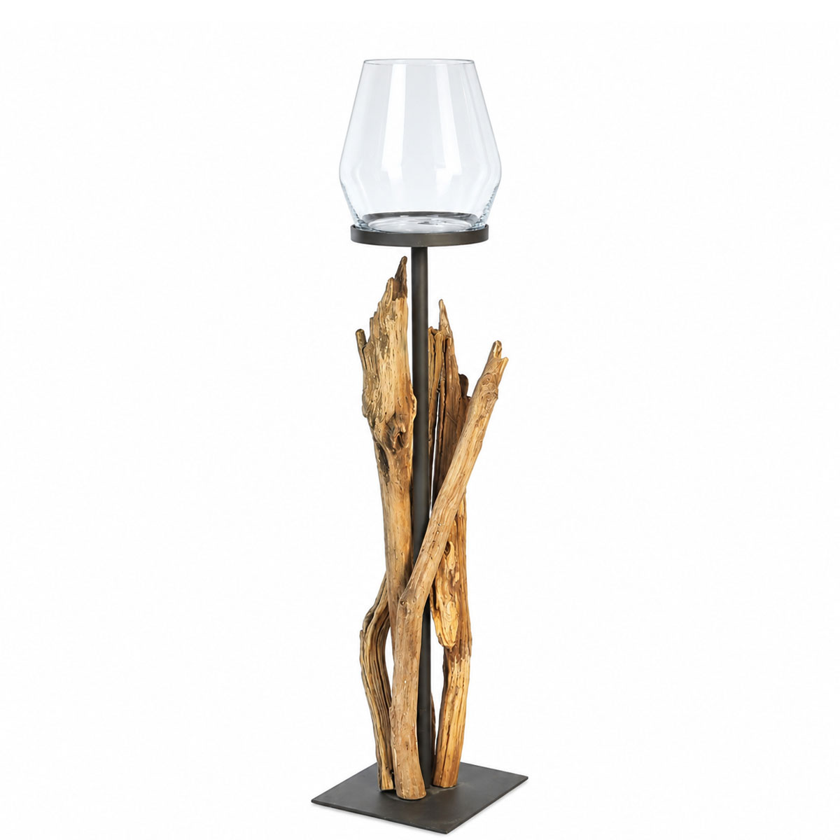 Holz Windlicht Raisa Naturholz, rustikales Eisenwindlicht mit Schwemmholz-Äste, 110cm, WMG Grünberger