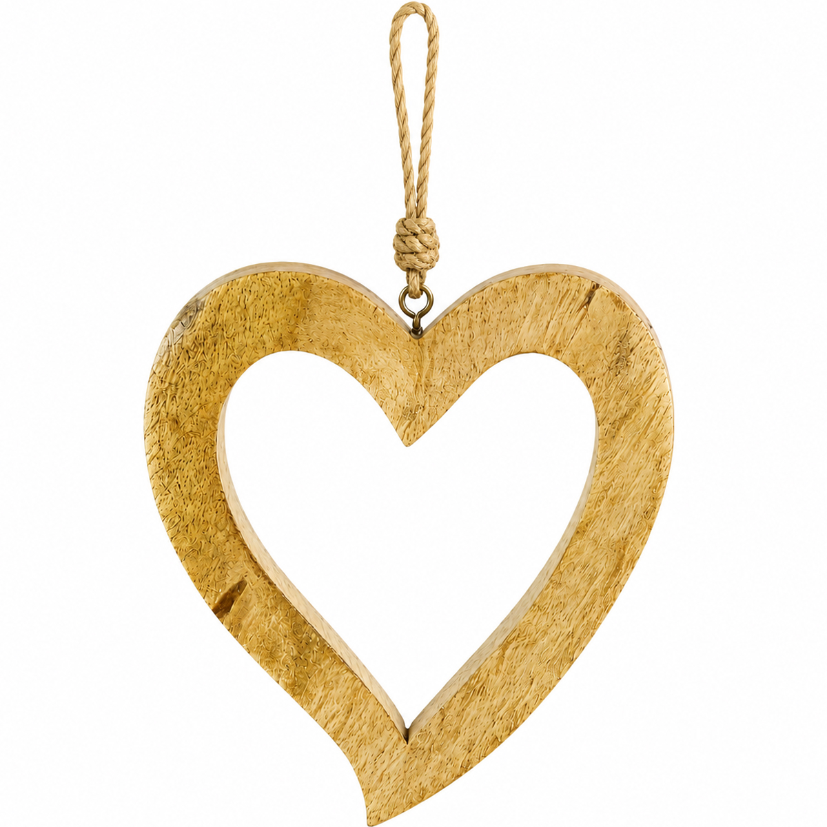 Deko Herz aus Mangoholz, offenes Holzherz zum Hängen, 14cm