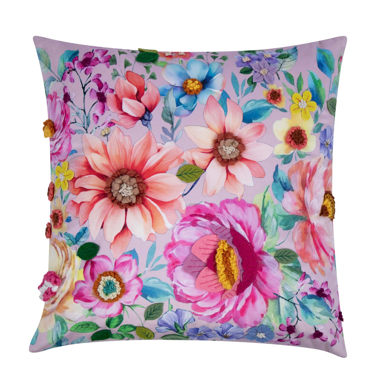 Deko Kissen Blumen Perugia, Wildblumen rosa mit Filzapplikation, 45x45cm, Mars & More  