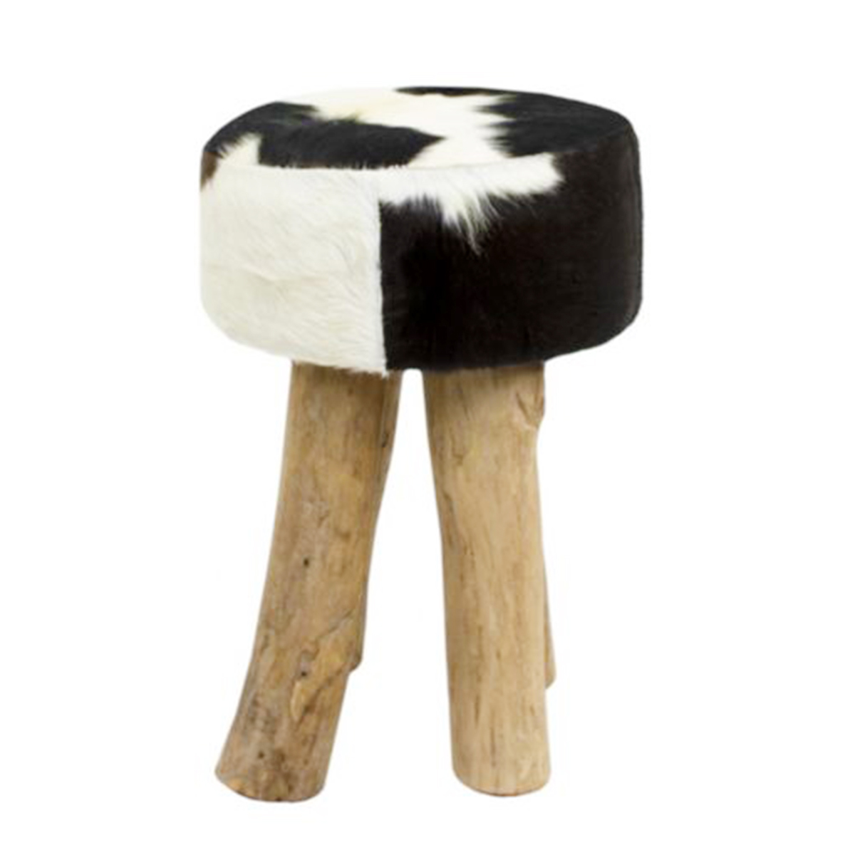 Kuhfell Hocker rund, Fellhocker auf Holzbeine, 45cm, schwarz-weiß, Mars & More