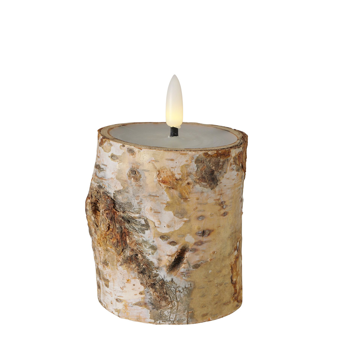 LED Kerze Birke, rustikale Dekokerze aus Naturholz, 8cm, Boltze Home Collection