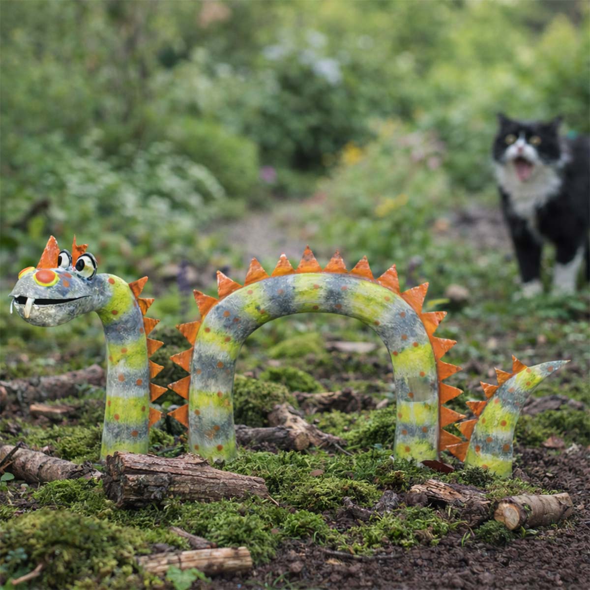Deko Drache grün-orange, Metalldrache, 56cm 