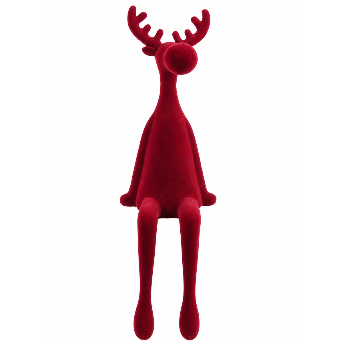 Deko Elch sitzend, großer Kantenhocker rot, Samtlook, 82cm