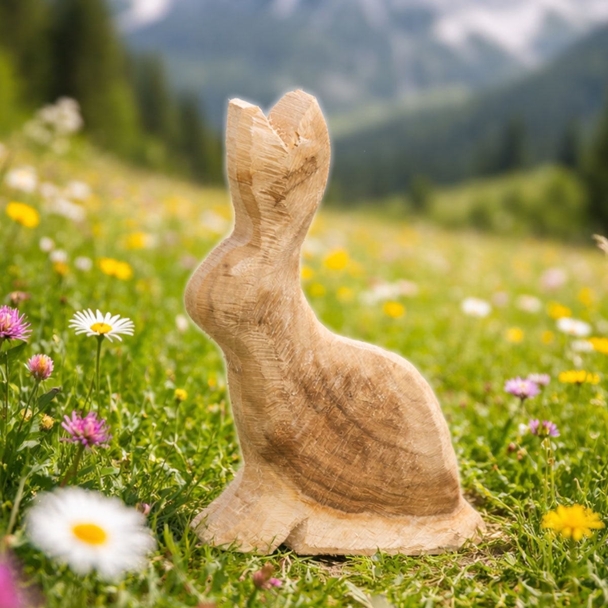 Deko Hase Fridolin Naturholz, Holzhase natur sägerau, 35cm, WMG Grünberger