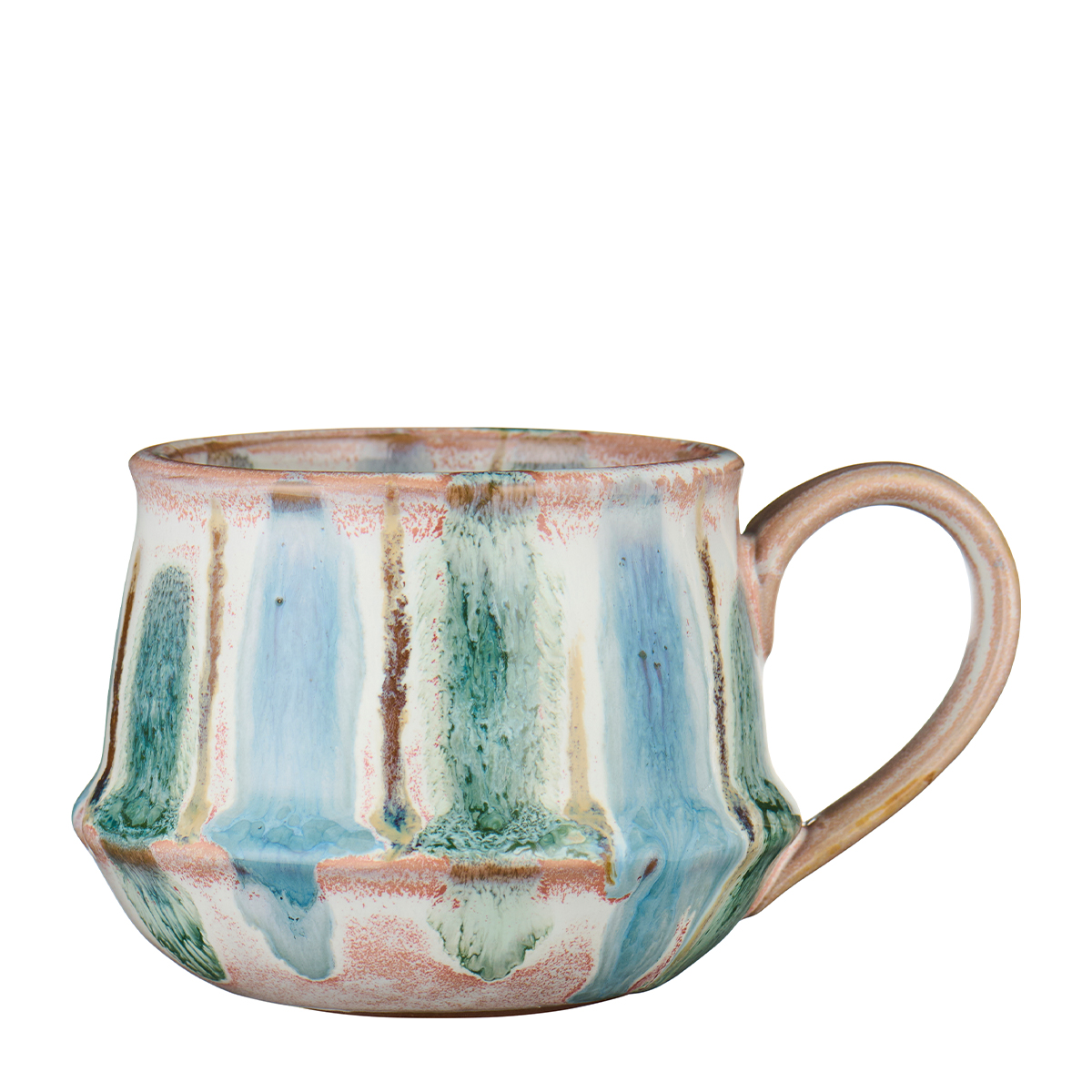 Tasse Kalmar mit Henkel mit blauen Streifen, rustikale Steingut-Tasse, Ib Laursen
