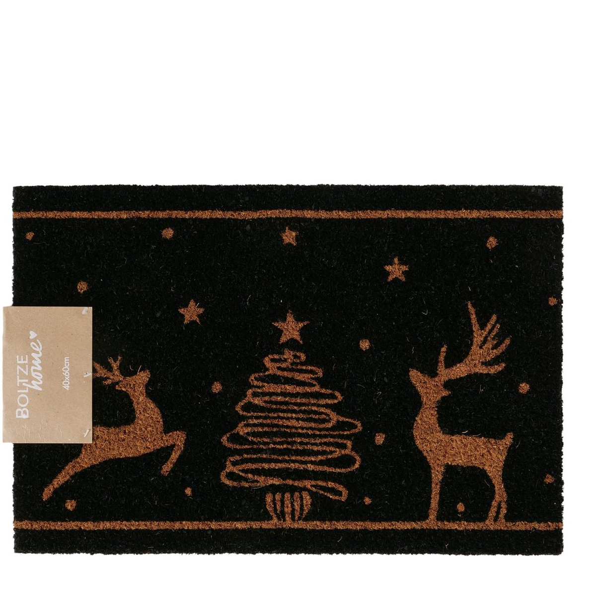 Kokos Fussmatte Hirsche Cervo, Matte Weihnachtsbaum und Hirsche, 60cm, Boltze Home Collections