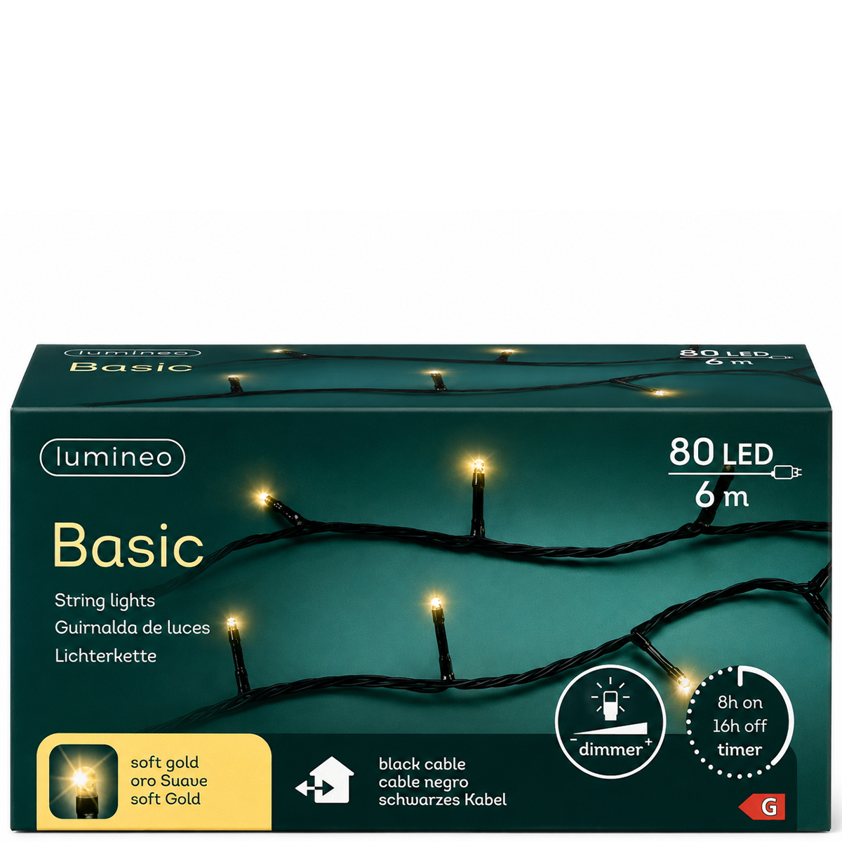 LED Lichterkette, Softgold, 80 LED, 600cm, Outdoor, Lumineo