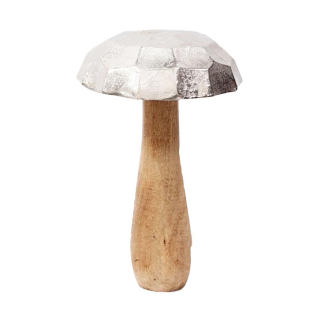 Deko Pilz, Holzpilz mit Metallkappe silber, 19x32cm