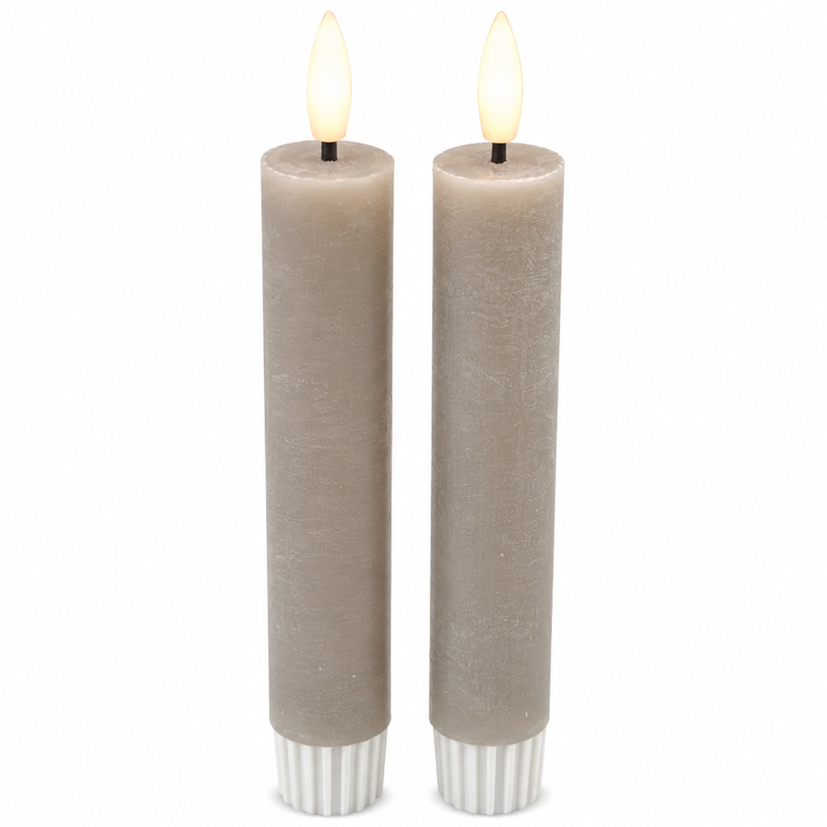 LED Stabkerze Rustikal, Echtwachs-Kerzen Dunkelgrau, 2er-Set, 13cm
