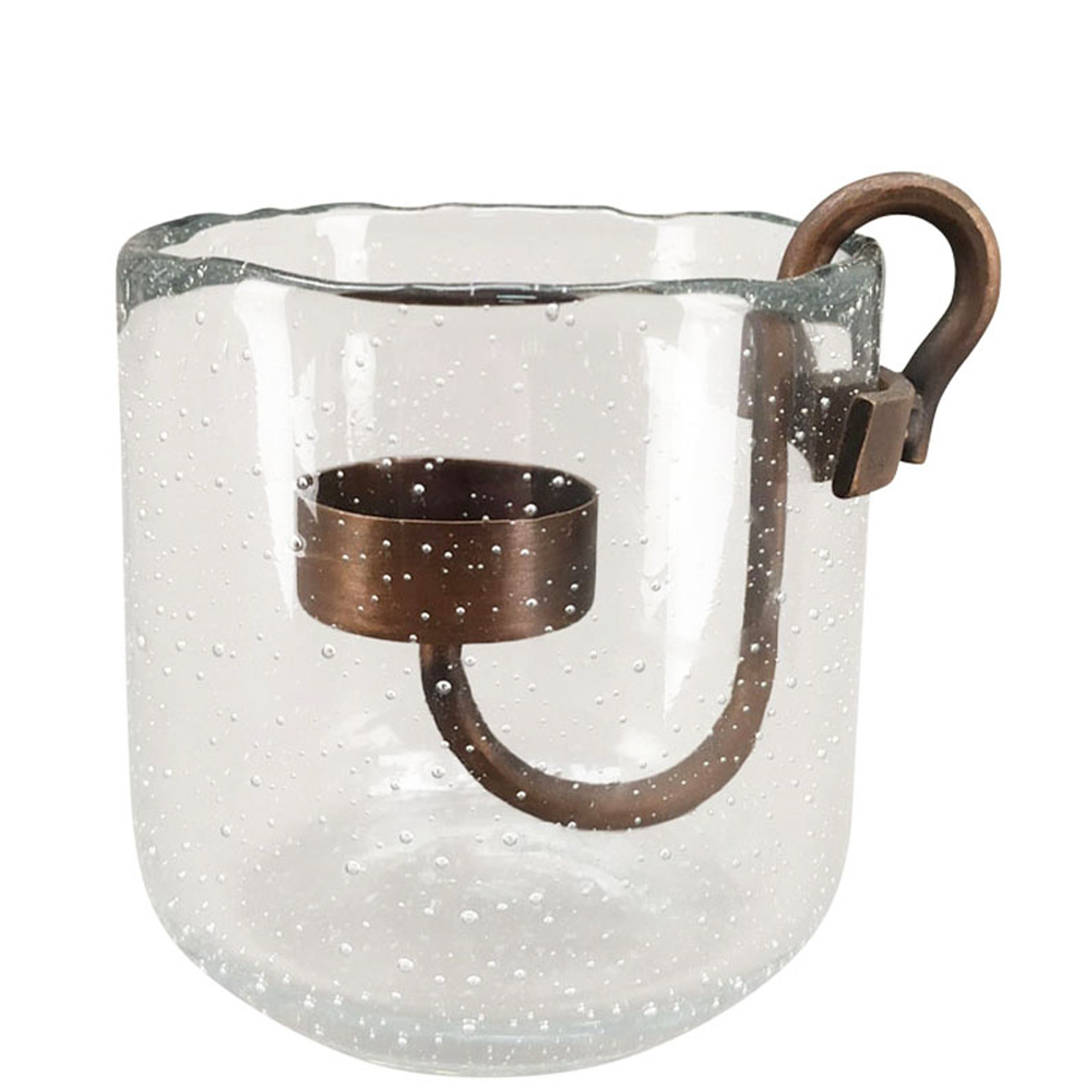 Deko Windlicht Verre, kleines Glaswindlicht mit abnehmbaren Kerzenhalter aus Metall, 10cm