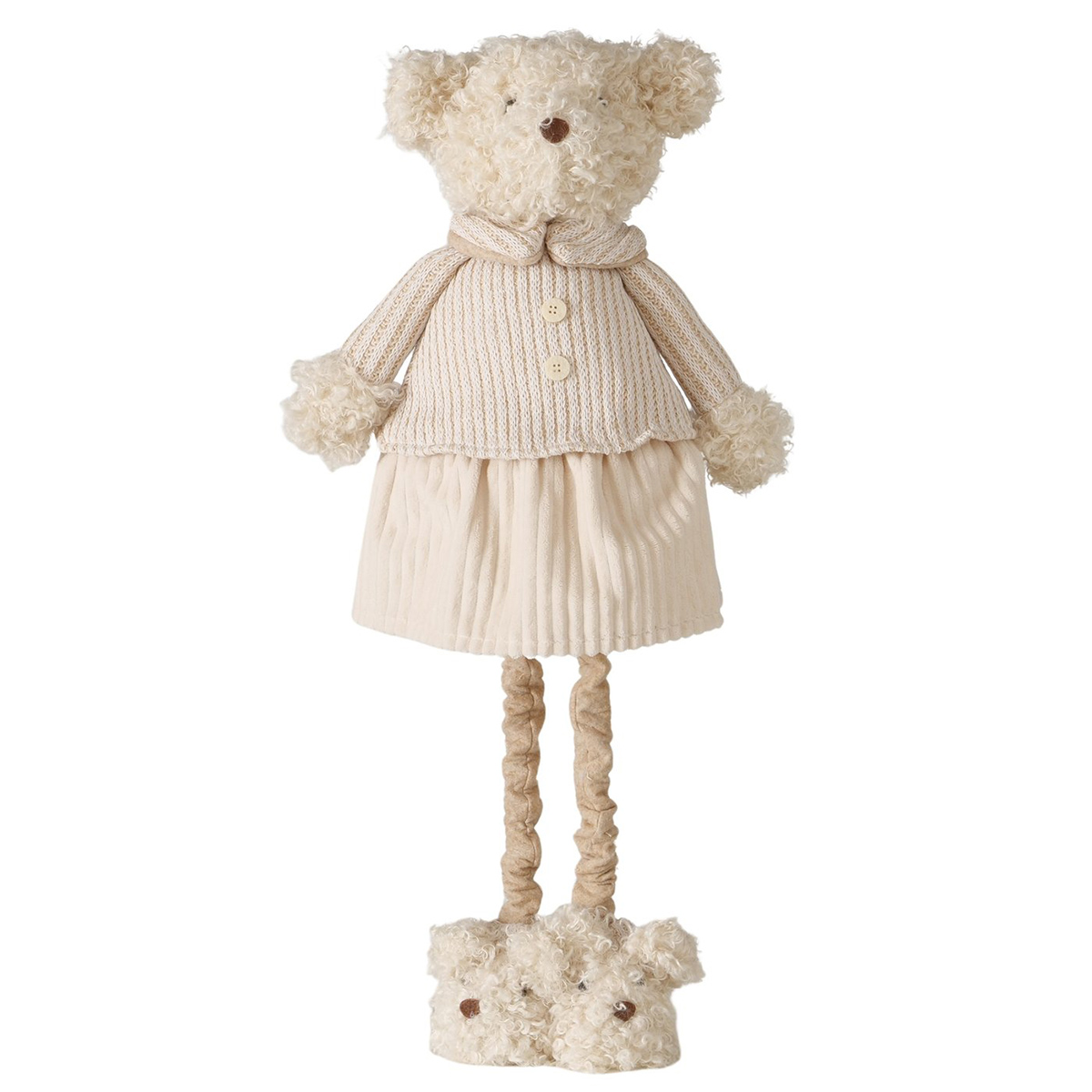 Deko Teddy Wuschel-Mädchen, im süßen Kleidchen und Hunde-Hausschuhe, Boltze Home Collection