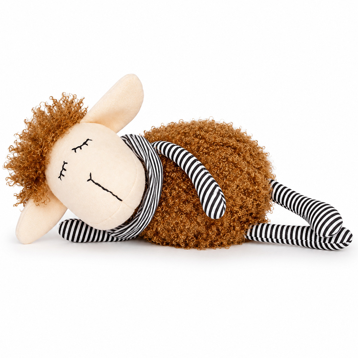 Deko Schaf Lucille schlafend, Plüschschaf mit Halstuch und Ringelbeine, 34cm
