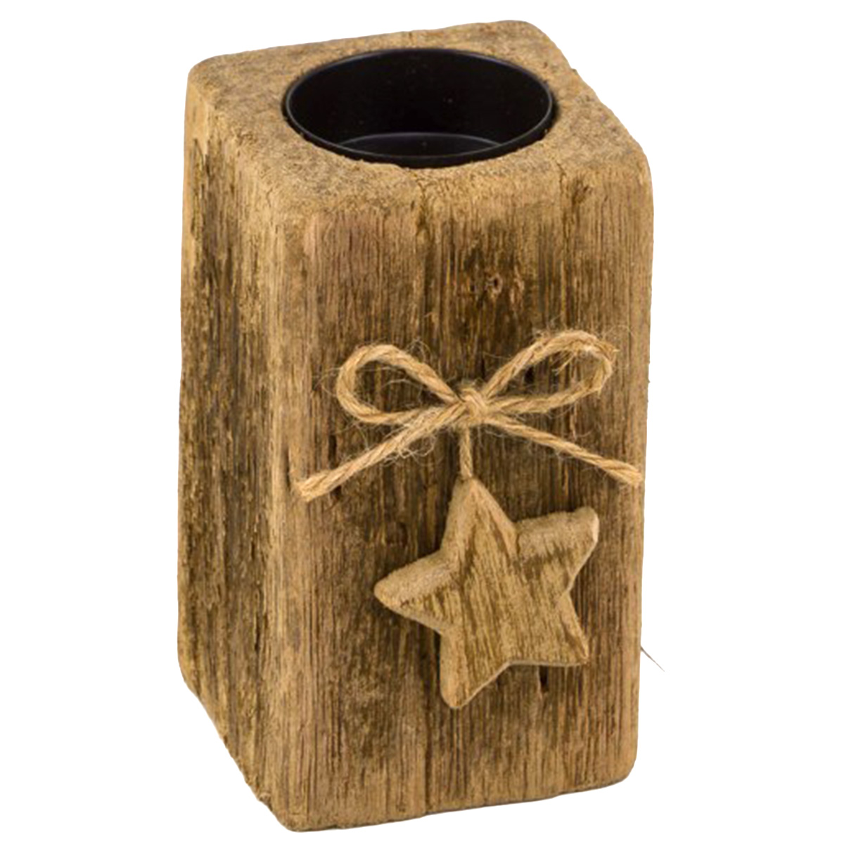 Deko Kerzenhalter Naturholz, Holzklotz mit Stern, 22cm