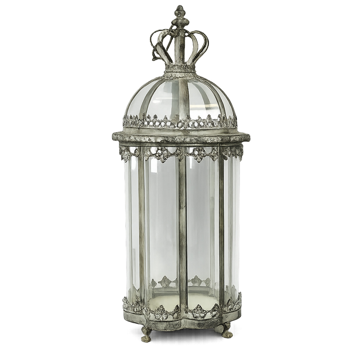 Laterne Krone Antik, großes Metallwindlicht in Blütenform, 63cm