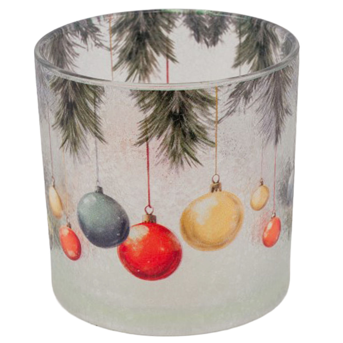 Deko Windlicht Weihnachtskugeln bunt, großes mattes Glas mit Christbaumkugeln, 15cm   