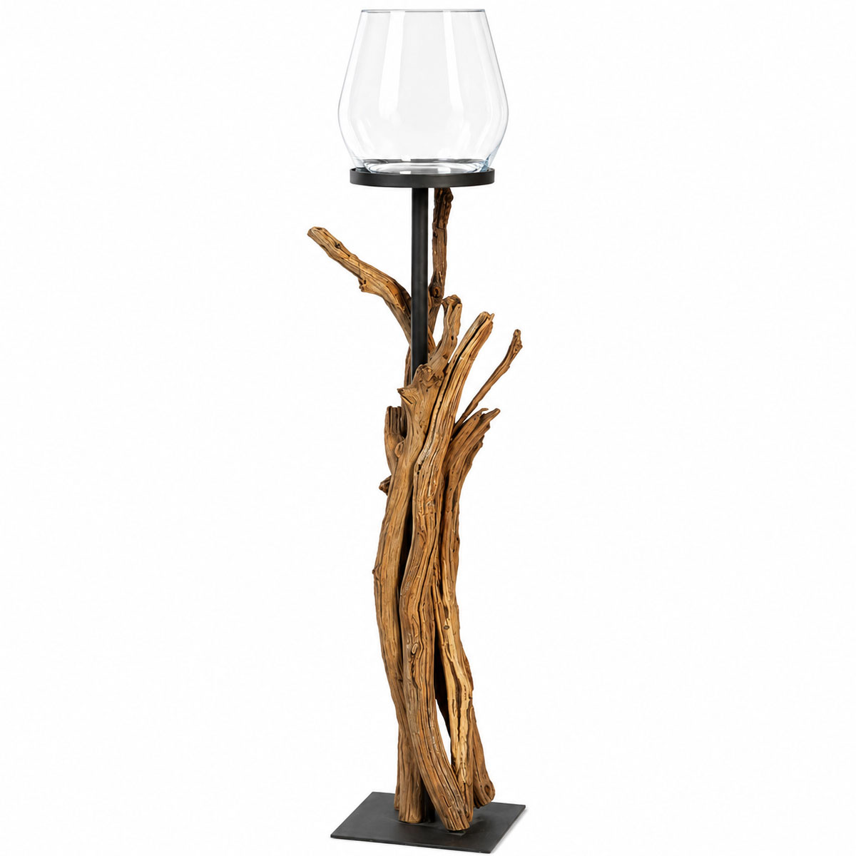 Holz Windlicht Raisa Naturholz, rustikales Eisenwindlicht mit Schwemmholz-Äste, 135cm, WMG Grünberger