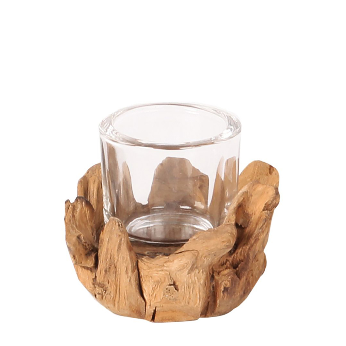 Holz Windlicht Teak, kleines rustikales Windlicht aus Naturholz, 12cm, WMG Grünberger