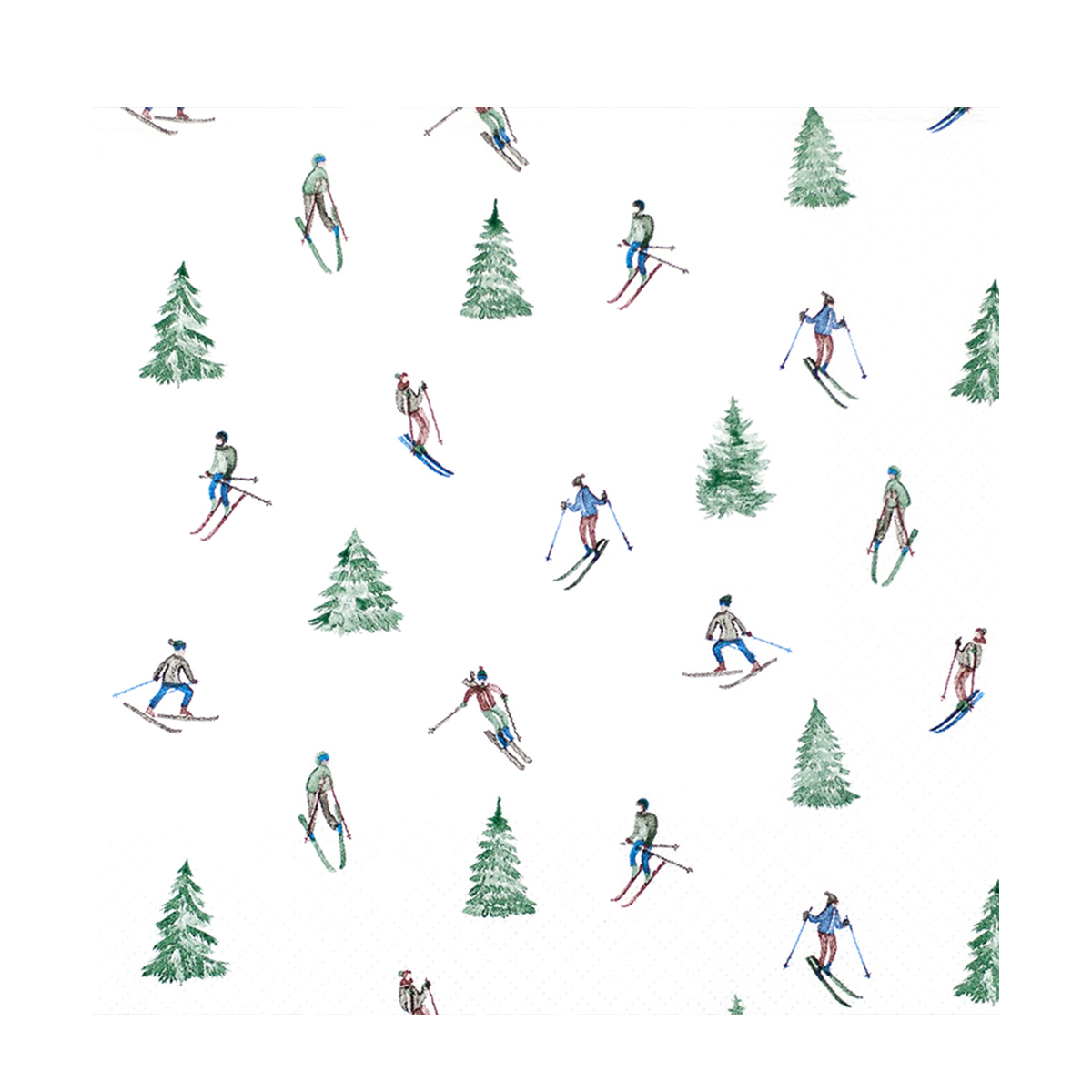 Home Fashion Papierservietten Skifahren, Skifahrer und Tannenbäume, 33x33cm