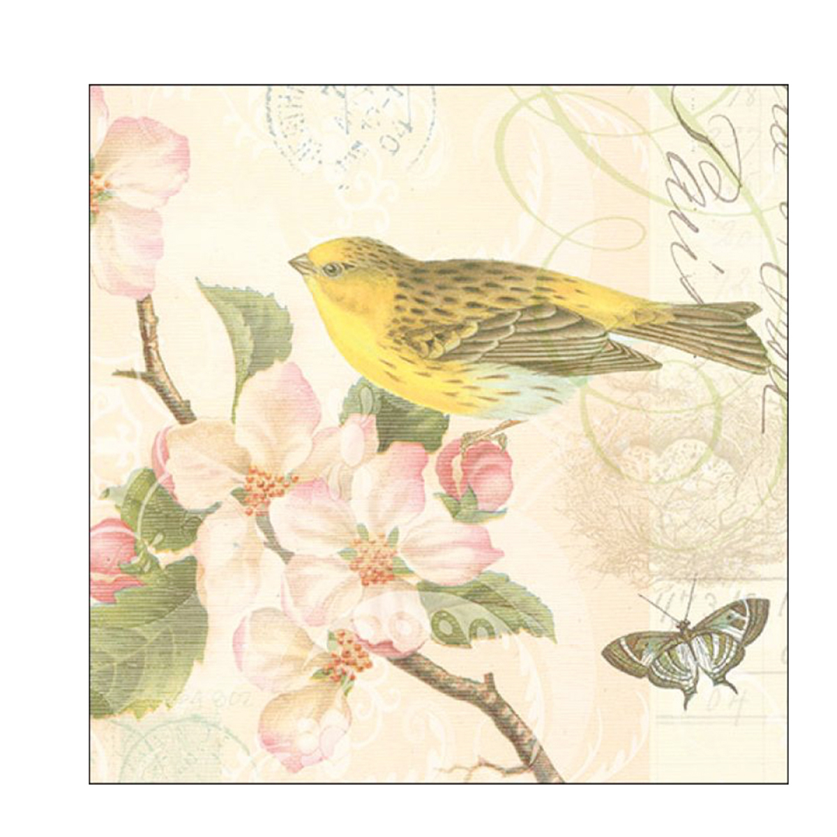 Ambiente Papierservietten Vogel, Schmetterling und Blumen Nostalgie, 33x33cm
