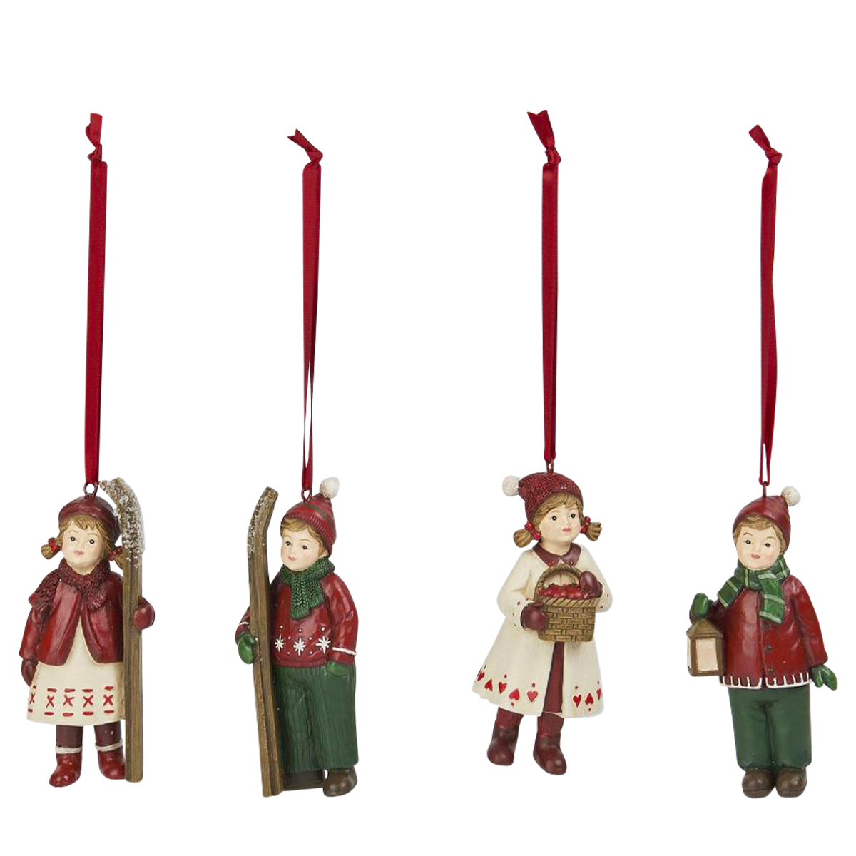 Deko Winterkinder, Junge oder Mädchen mit Ski, Laterne oder Obstkorb, 9cm, Hänger