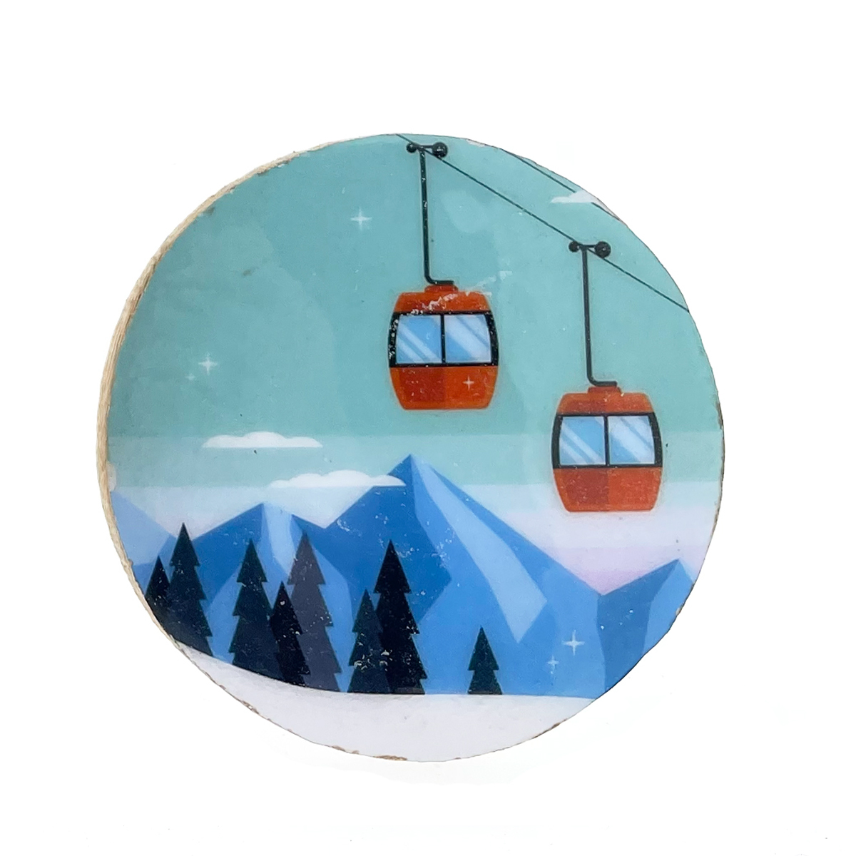 Untersetzer Gondel, kleiner Teller mit Bergmotiv und Seilbahn, Ø10cm, 4-teiliges Set