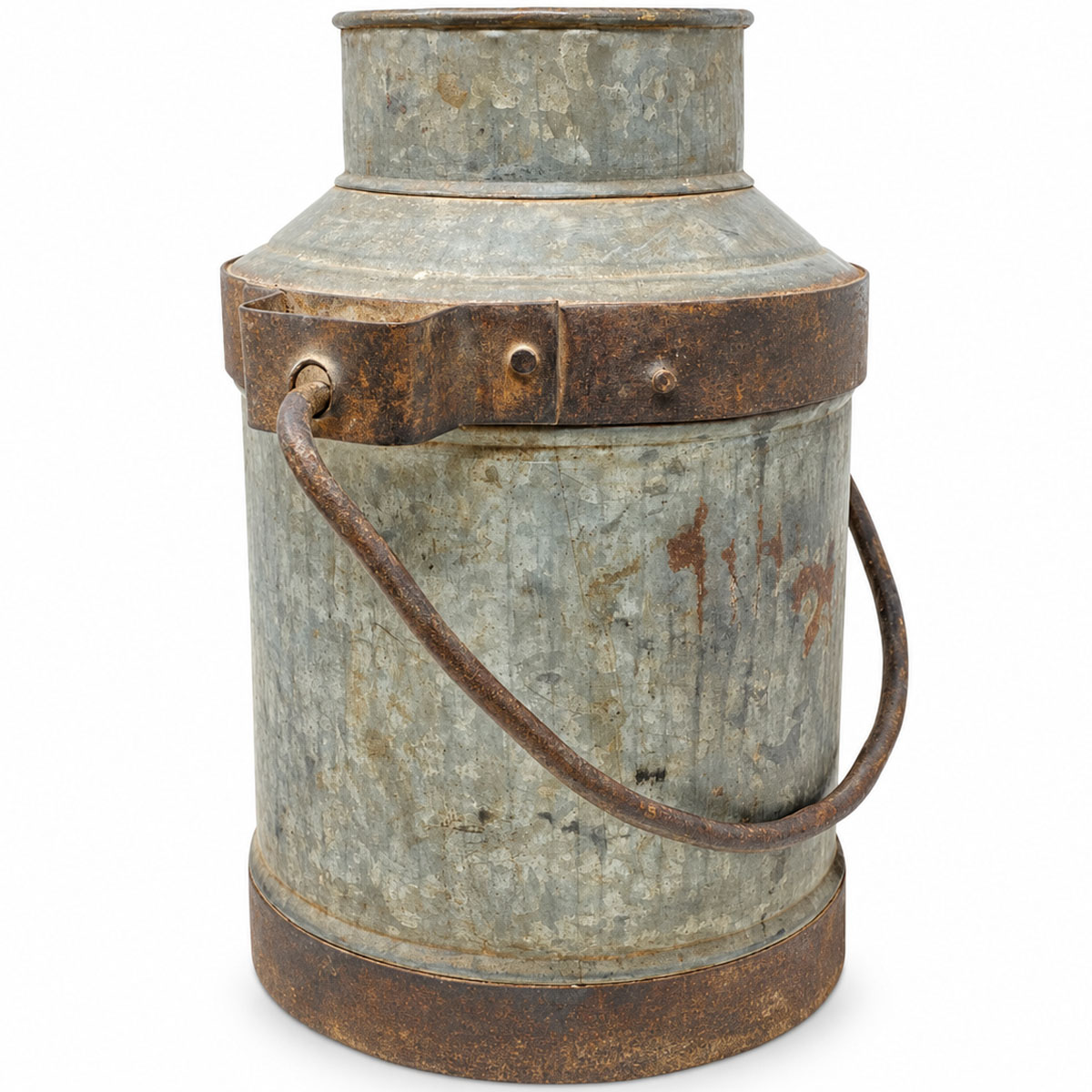 Deko Milchkanne Antik, Metallkanne mit Henkel im Antik-used look, silbergrau-rost, 36cm