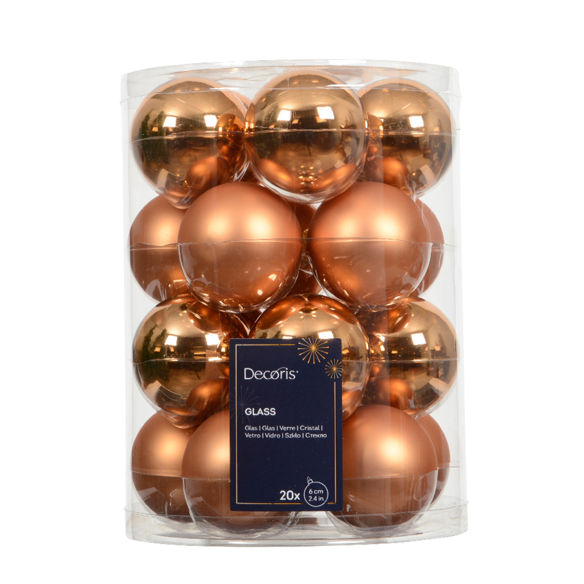 Weihnachtsbaumkugeln aus Glas, brandy glanz/matt, Ø6cm, 20St/Box, Decoris