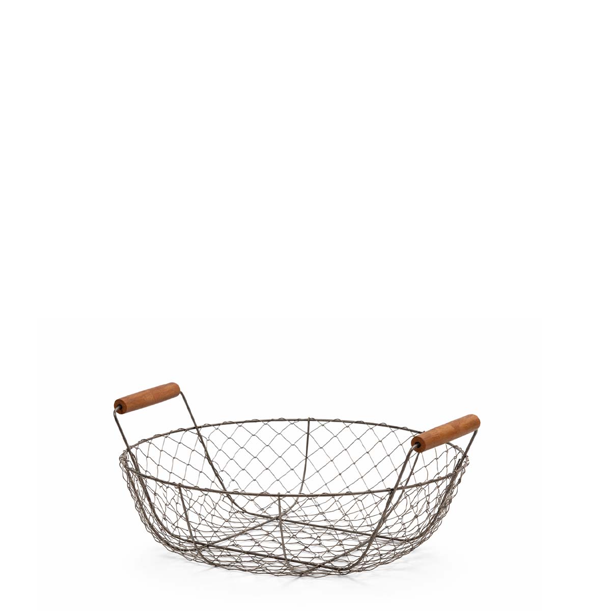 Deko Korb mit Henkel, Drahtkorb rund mit Holzgriffe, 24cm