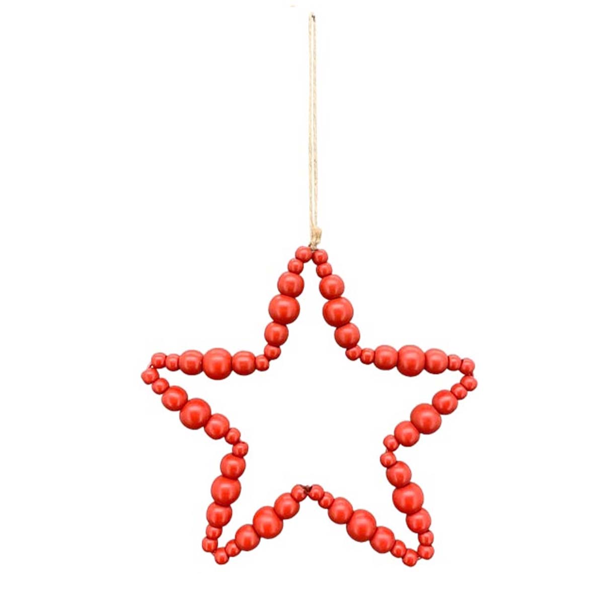 Deko Stern, Holzstern aus Naturholzperlen in rot, Ø20cm, Hänger