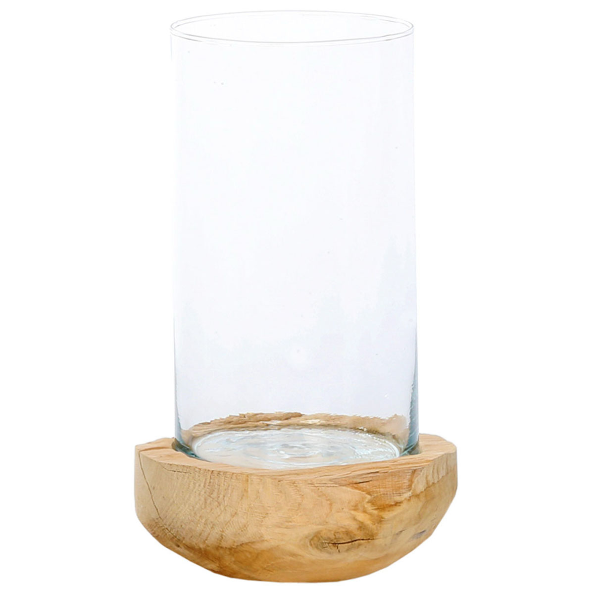 Windlicht Naturholz Knut, Naturholzschale mit Glaskörper, 21cm, WMG Grünberger