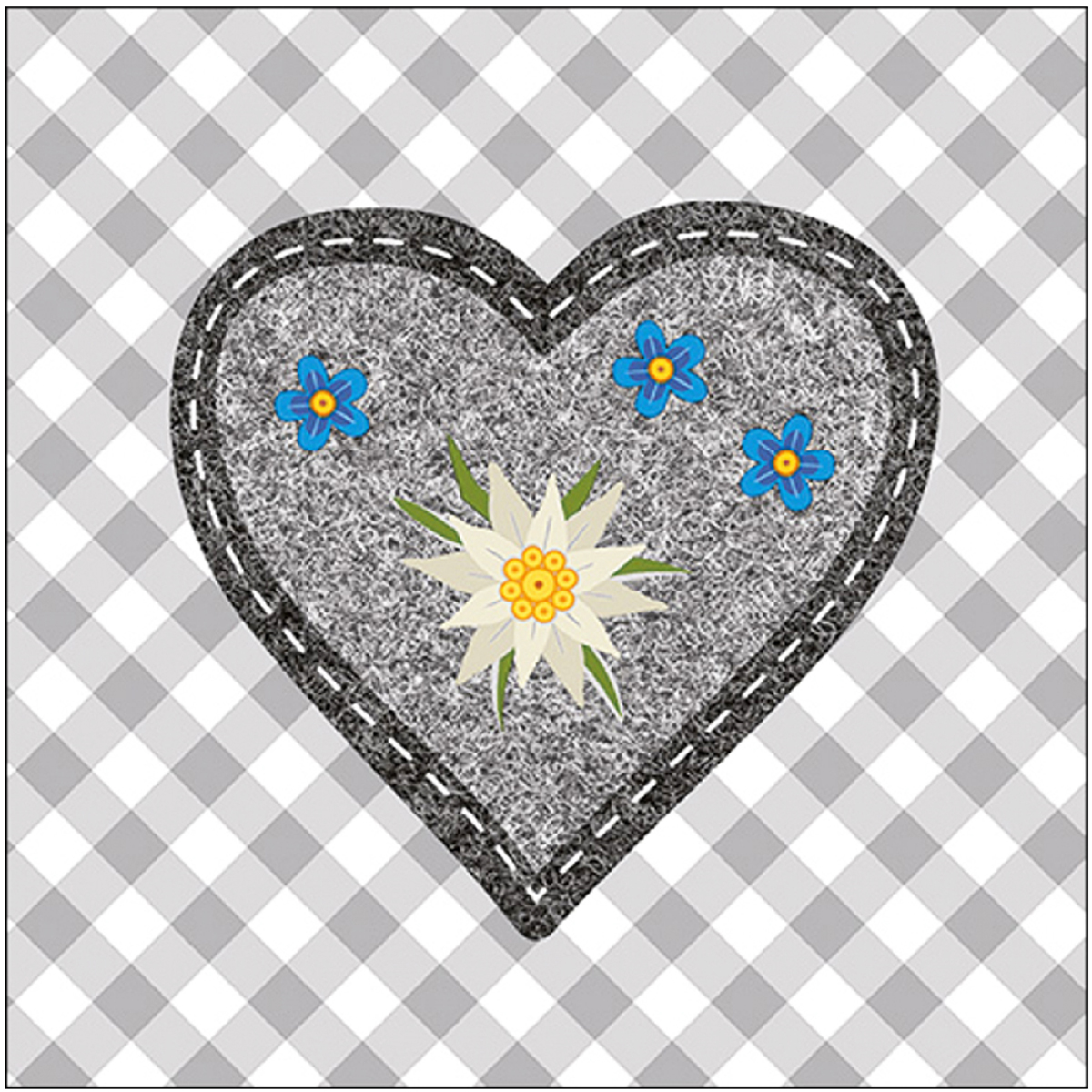 Ambiente Papierservietten Edelweiß im Herz grau kariert, 33x33cm
