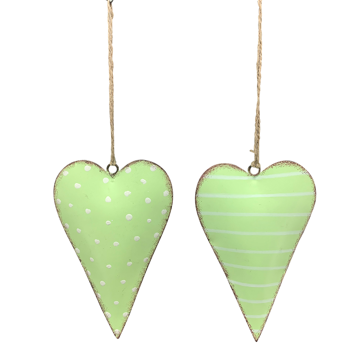 Deko Herz gepunktet oder gestreift, Metallherz grün-weiß, 11cm, Hänger
