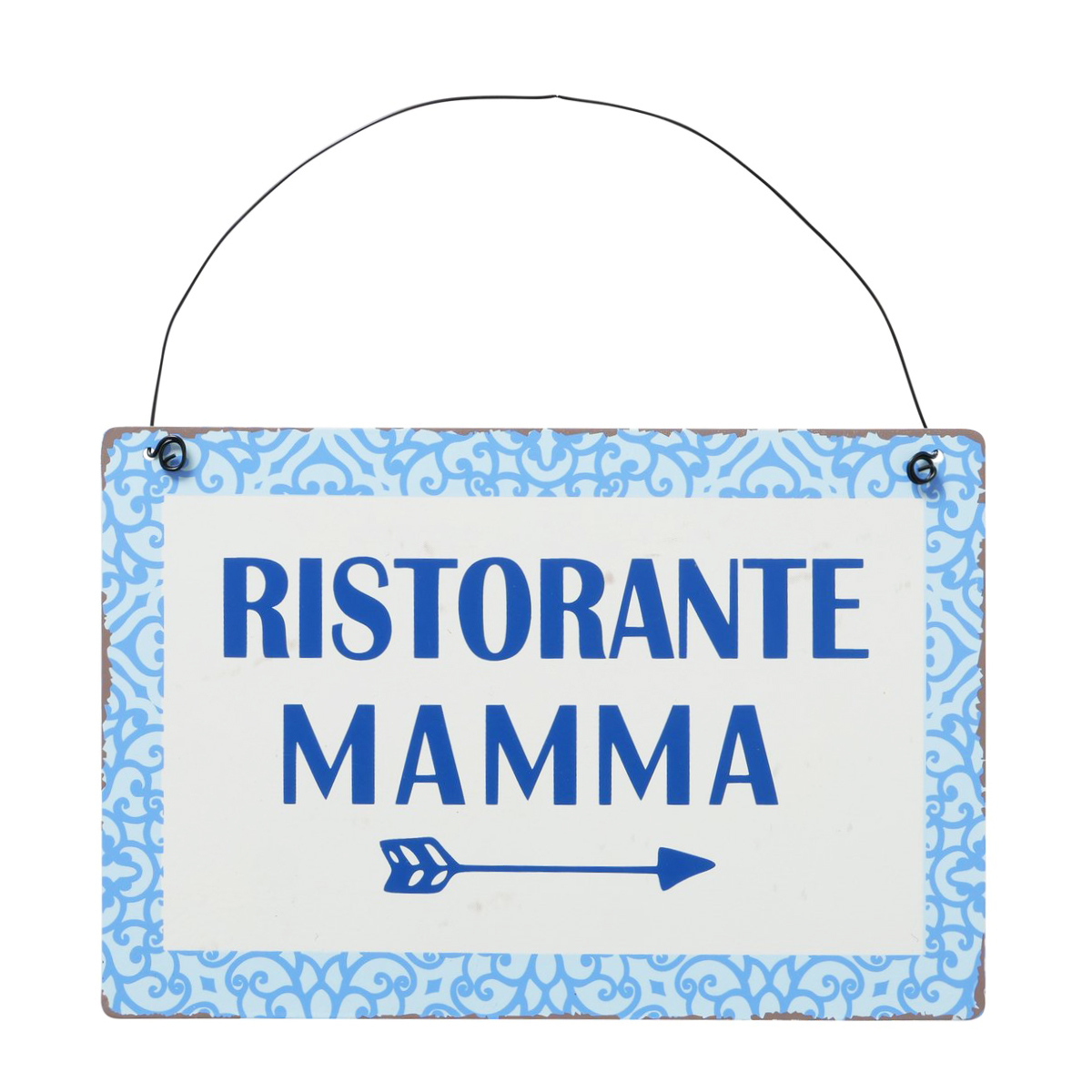 Metallschild mit Spruch: Ristorante Mamma, Schild Capri blau, Hänger, Boltze Home Collections
