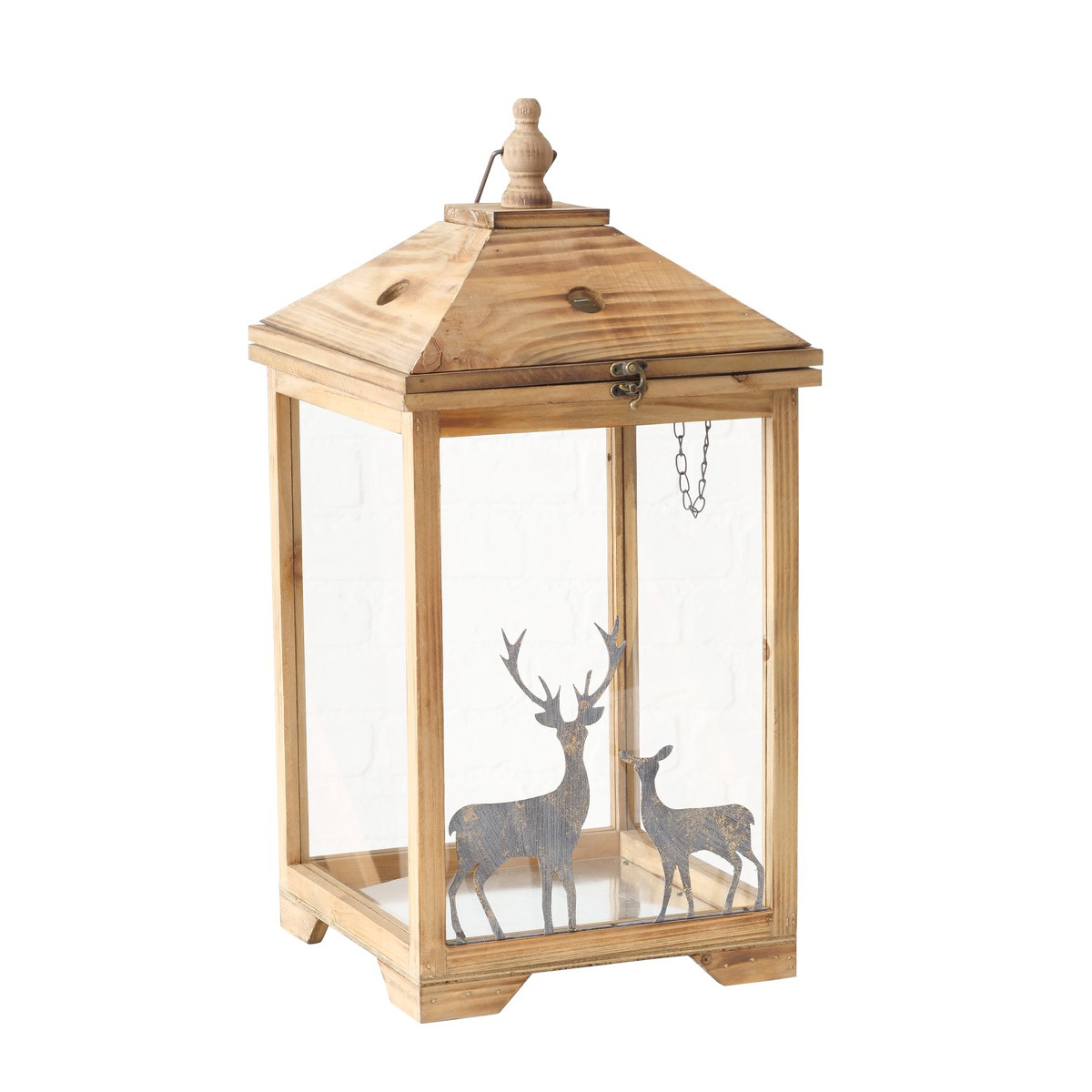 Laterne Trient, Holzlaterne mit Hirsch, 60cm, Boltze Home Collections