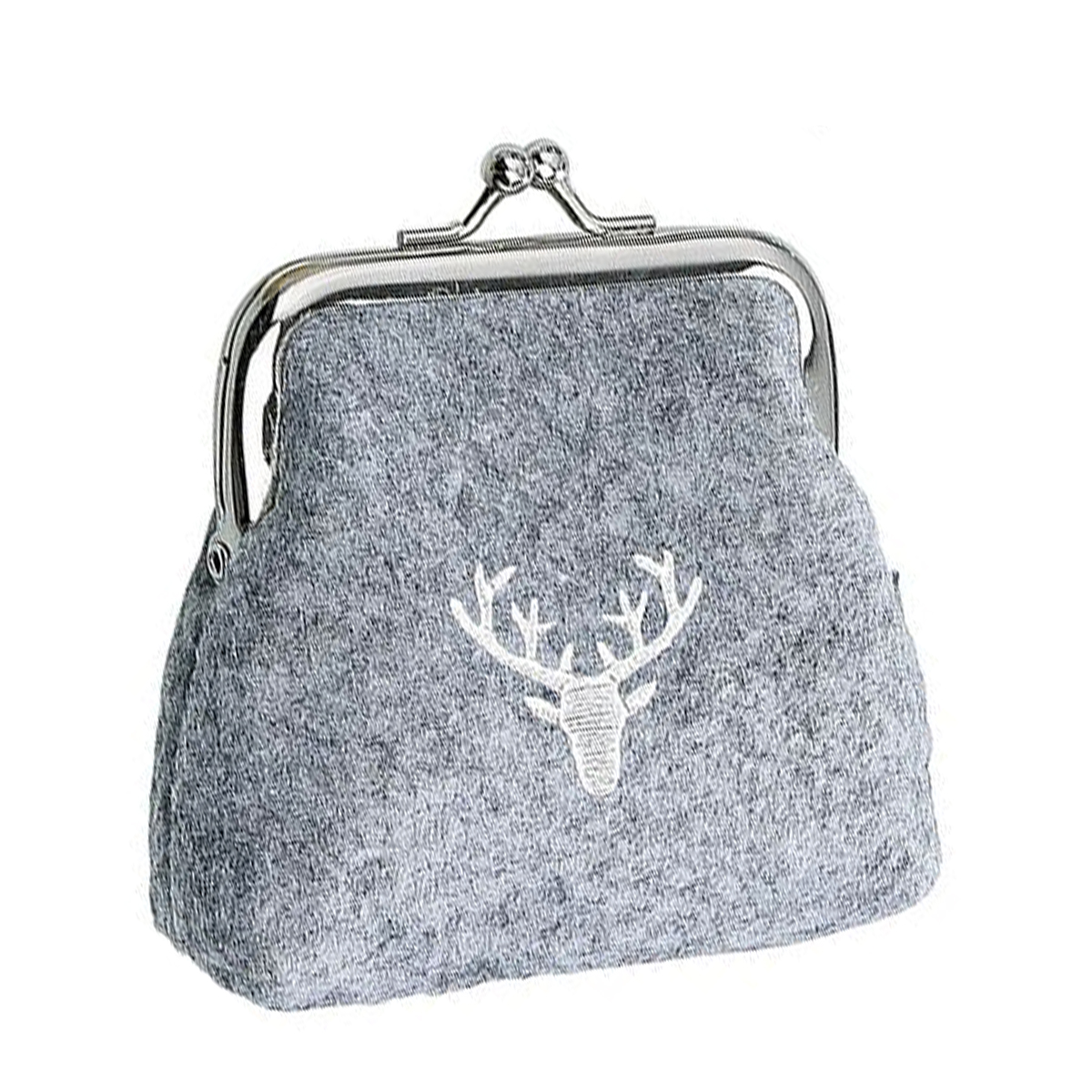 Geldbeutel Hirsch, Portemonnaie aus Filz mit Hirsch, Klippverschluß, helles grau, 10x10cm, Gilde Handwerk