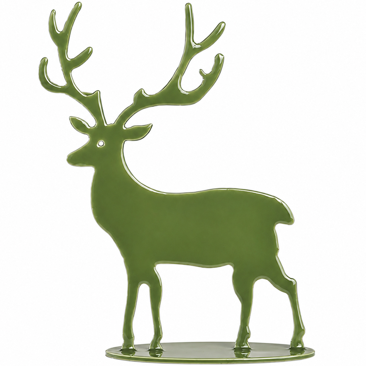 Deko Hirsch Clement, glänzender Metallhirsch moosgrün, 30cm, WMG Grünberger