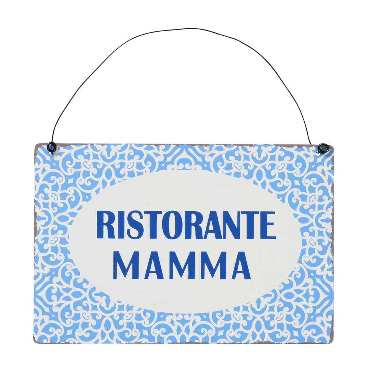 Metallschild mit Spruch: Ristorante Mamma, Schild Capri blau, Hänger, Boltze Home Collections