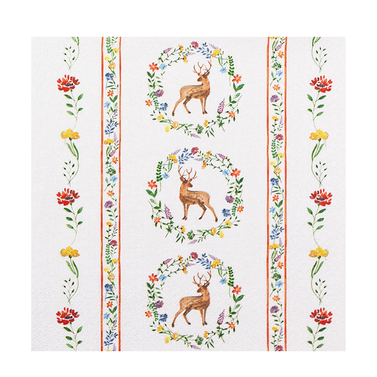 Home Fashion Papierservietten Hirsch, Hirsche mit Blumenbordüre, 33x33cm