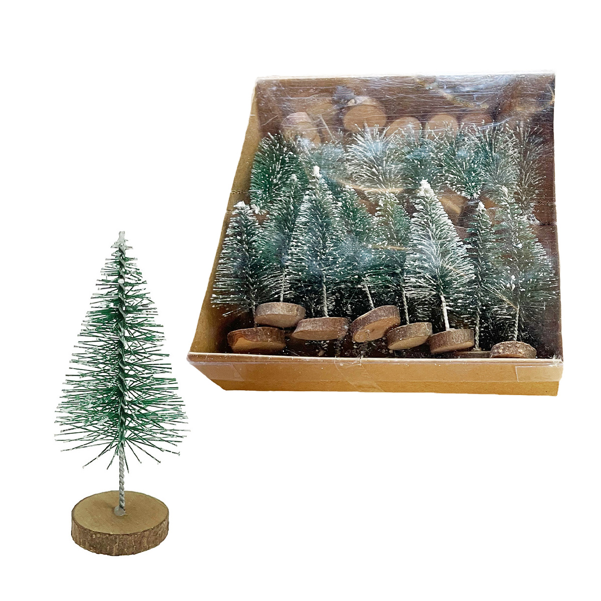 Deko Tannenbaum beschneit, kleine Bastelbäumchen beschneit, Winter grün-weiß, 7x3cm, 24St/Box