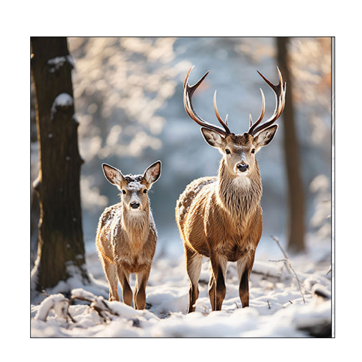 Ambiente Papierservietten Hirsche im Winter-Wald, 33x33cm