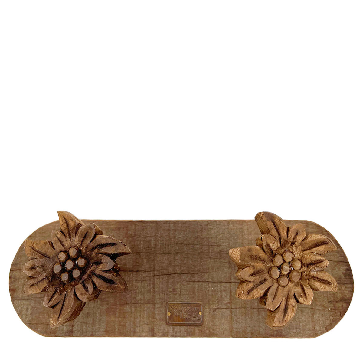Holz Garderobe Edelweiß Rustikal, Holzbrett mit 2 Edelweiß, 30x10cm, Les Sculpteurs du lac