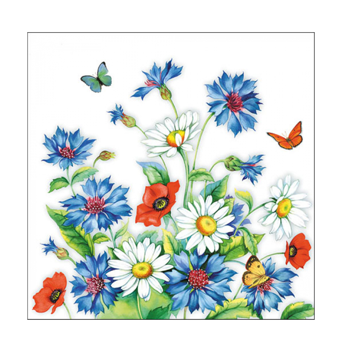 Ambiente Servietten Kornblumen und Schmetterlinge, 33x33cm