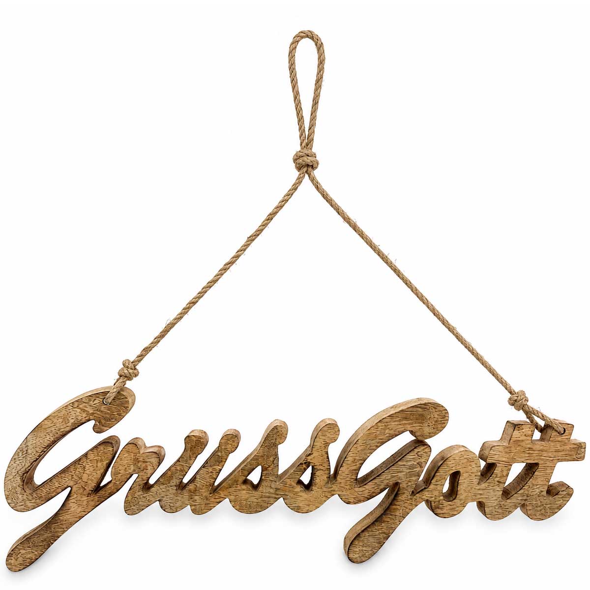 Deko Schriftzug "Grüß Gott" aus Mangoholz - Herzlich willkommen im alpenländischen Stil